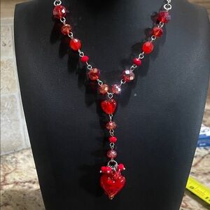 Red Heart Crystal Drop Necklace - Women Jewelry